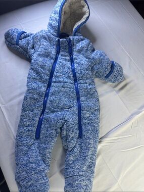 Weatherproof Blue Marled Hooded Baby One-Piece Snowsuit